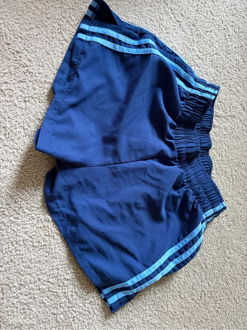 Navy Athletic Shorts with Light Blue Stripes